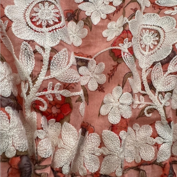 Pink Floral Embroidered Dress with Cream Lace Detail Size XL- cottagecore - Picture 8 of 15